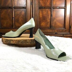 Nine West Mint Julep Genuine Leather Satin Finish Curved Heeled Sandal